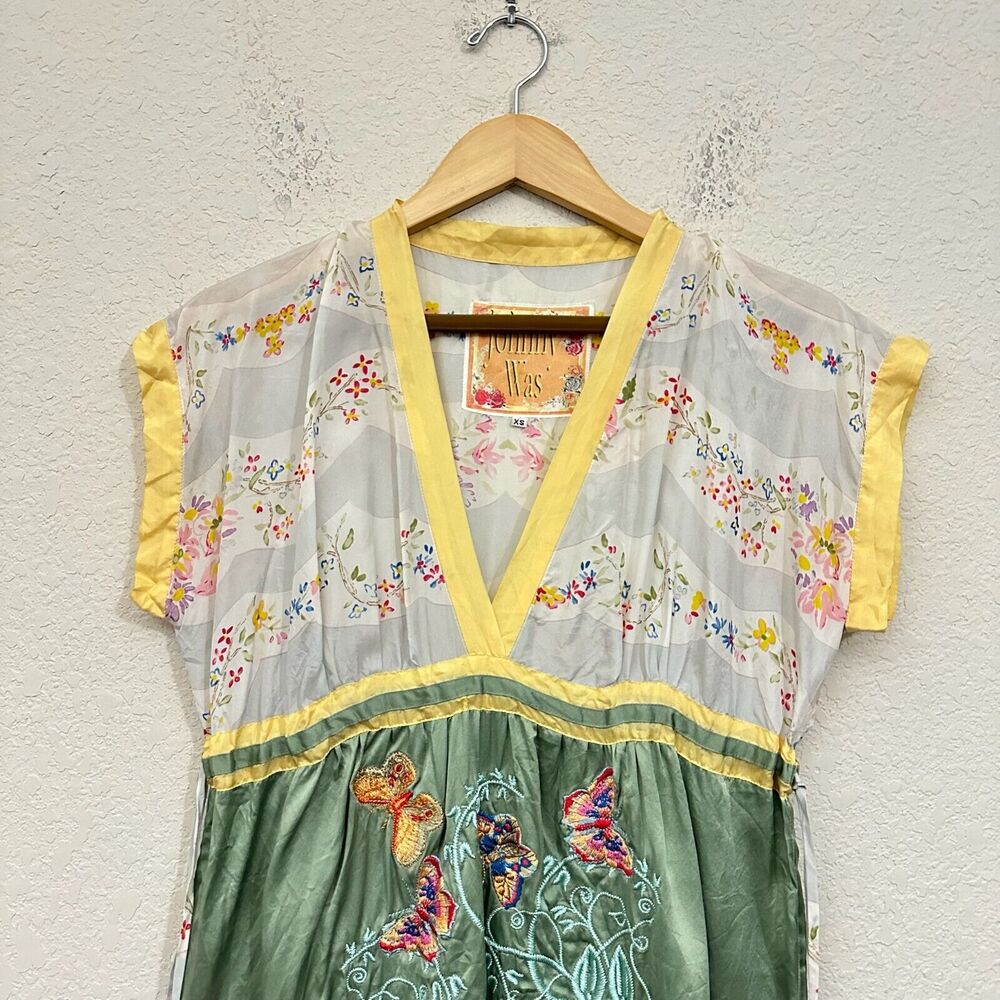 JOHNNY WAS Washable Silk Floral Print Embroidered Babydoll Mini Dress Multi - Picture 2 of 10